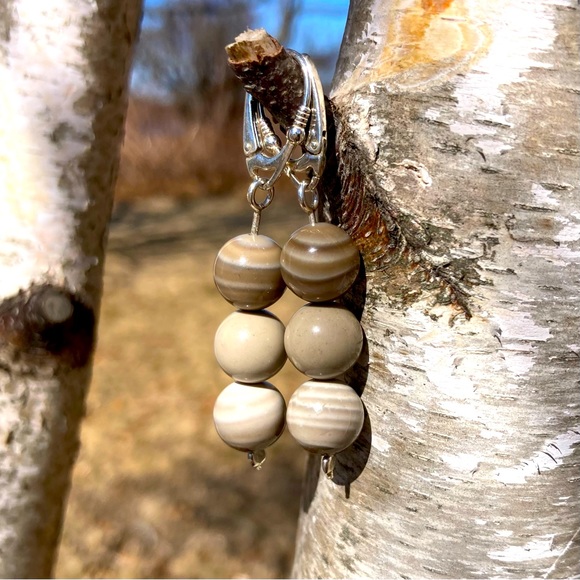 Genuine Striped flint and 925 sterling silver earrings - Picture 1 of 4